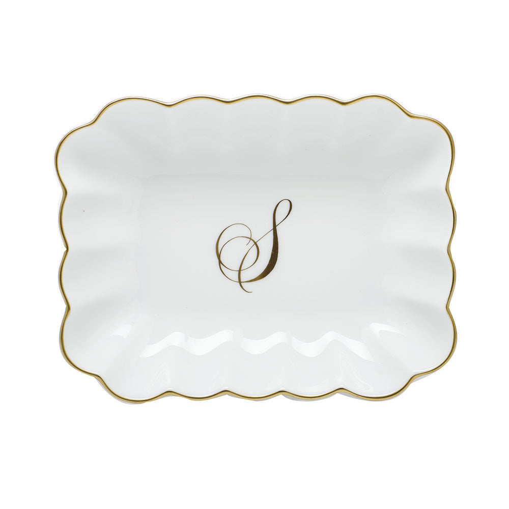 Oblong Dish with Monogram — Gold