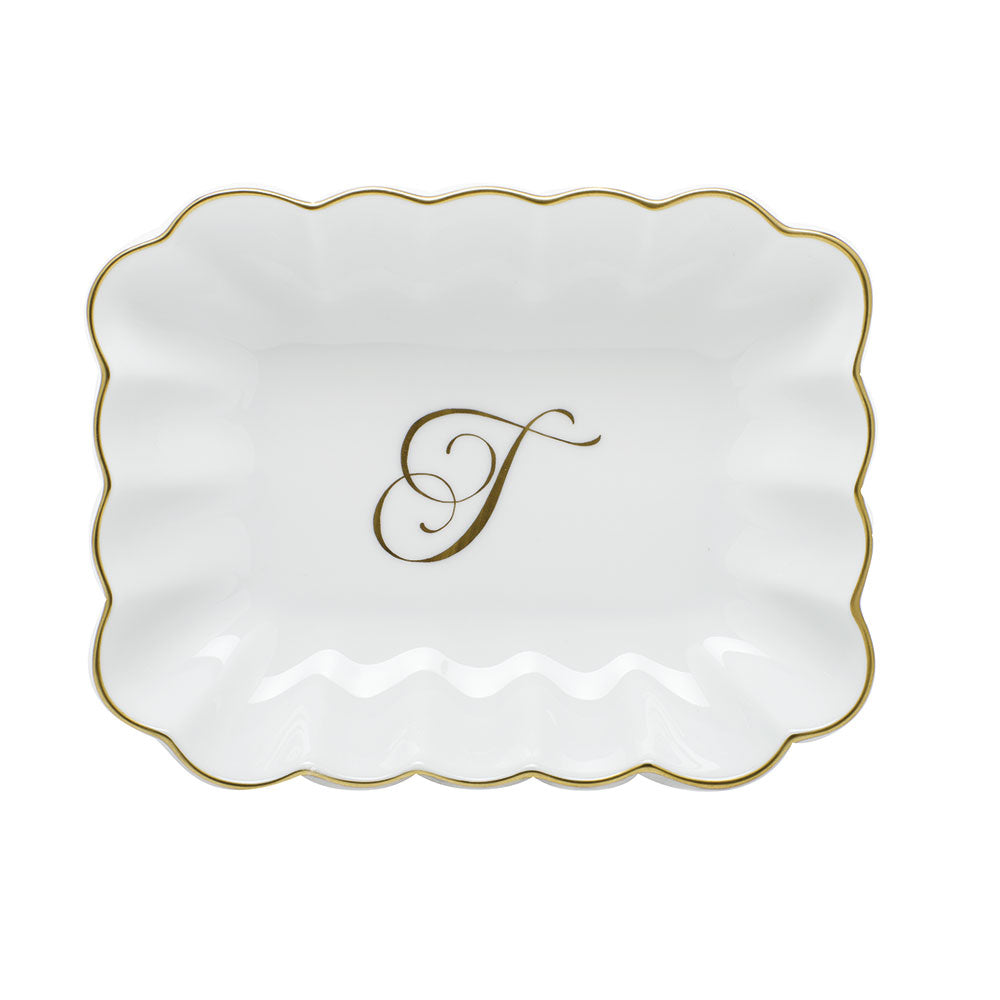 Oblong Dish with Monogram — Gold