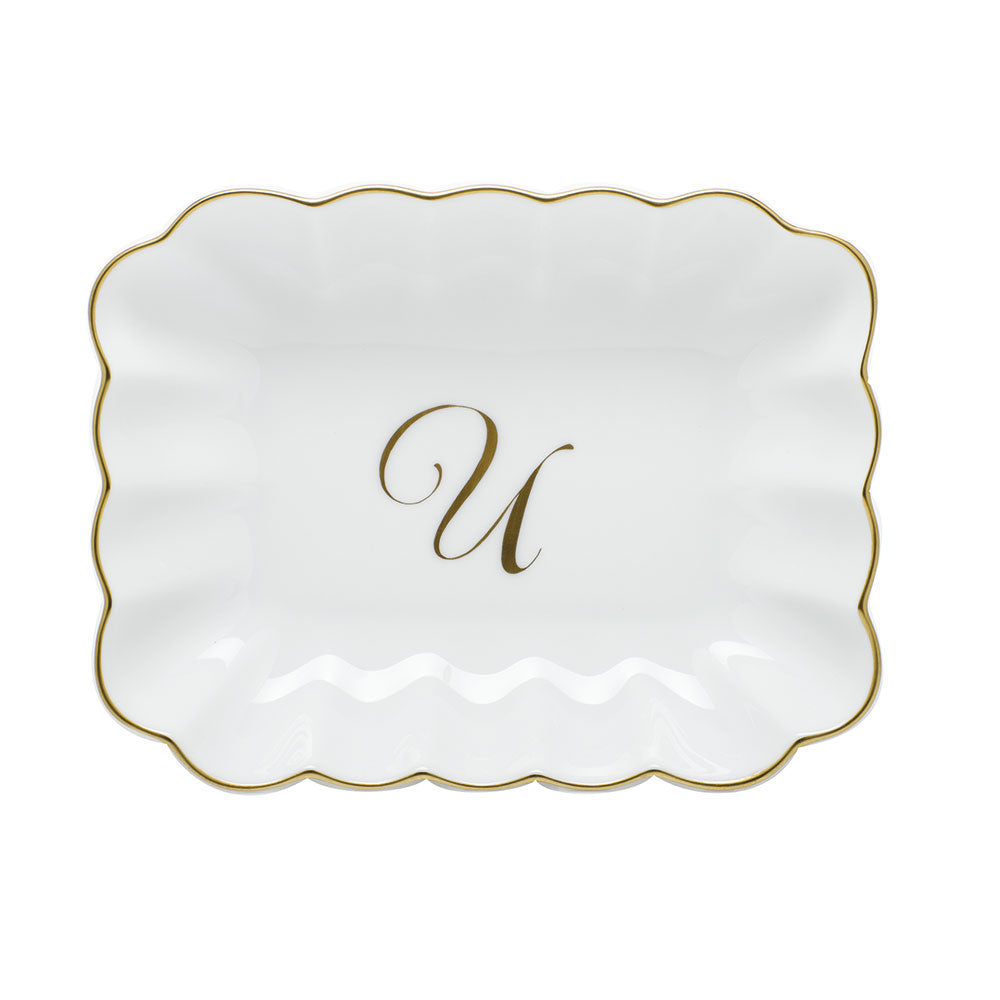 Oblong Dish with Monogram — Gold