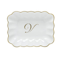 Oblong Dish with Monogram - Letter V