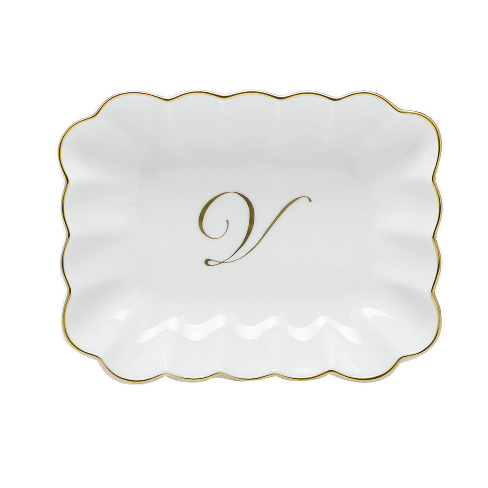 Oblong Dish with Monogram — Gold