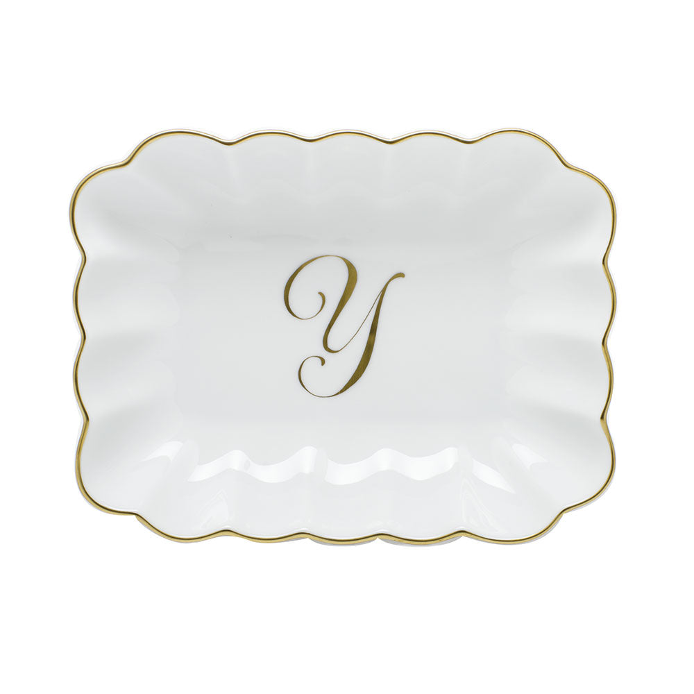 Oblong Dish with Monogram — Gold