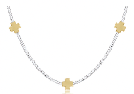 15" Choker Signature Cross Sterling Mixed Metal Pattern