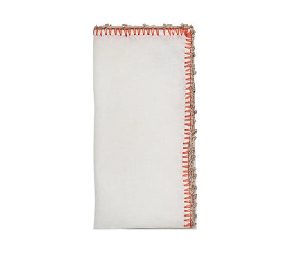 Knotted Edge Napkin in White, Natural & Orange