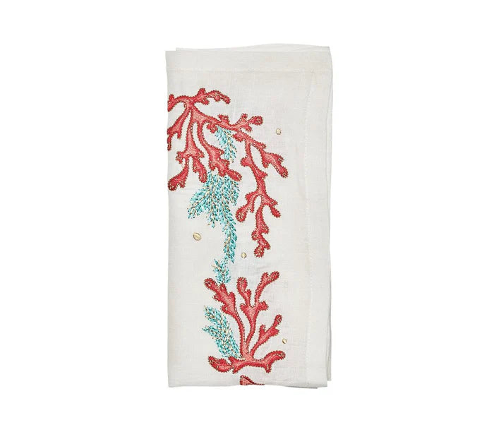 Coral Spray Napkin in White, Coral & Turquoise