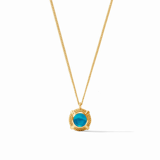Iridescent London Blue Cabochon Solitaire Necklace
