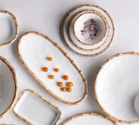 Beatriz Ball VIDA Bamboo Medium Oval Platter (White and Natural)