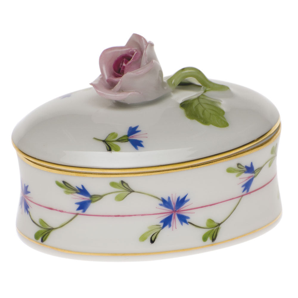 Blue Garland Oval Box with Rose, Motif 9