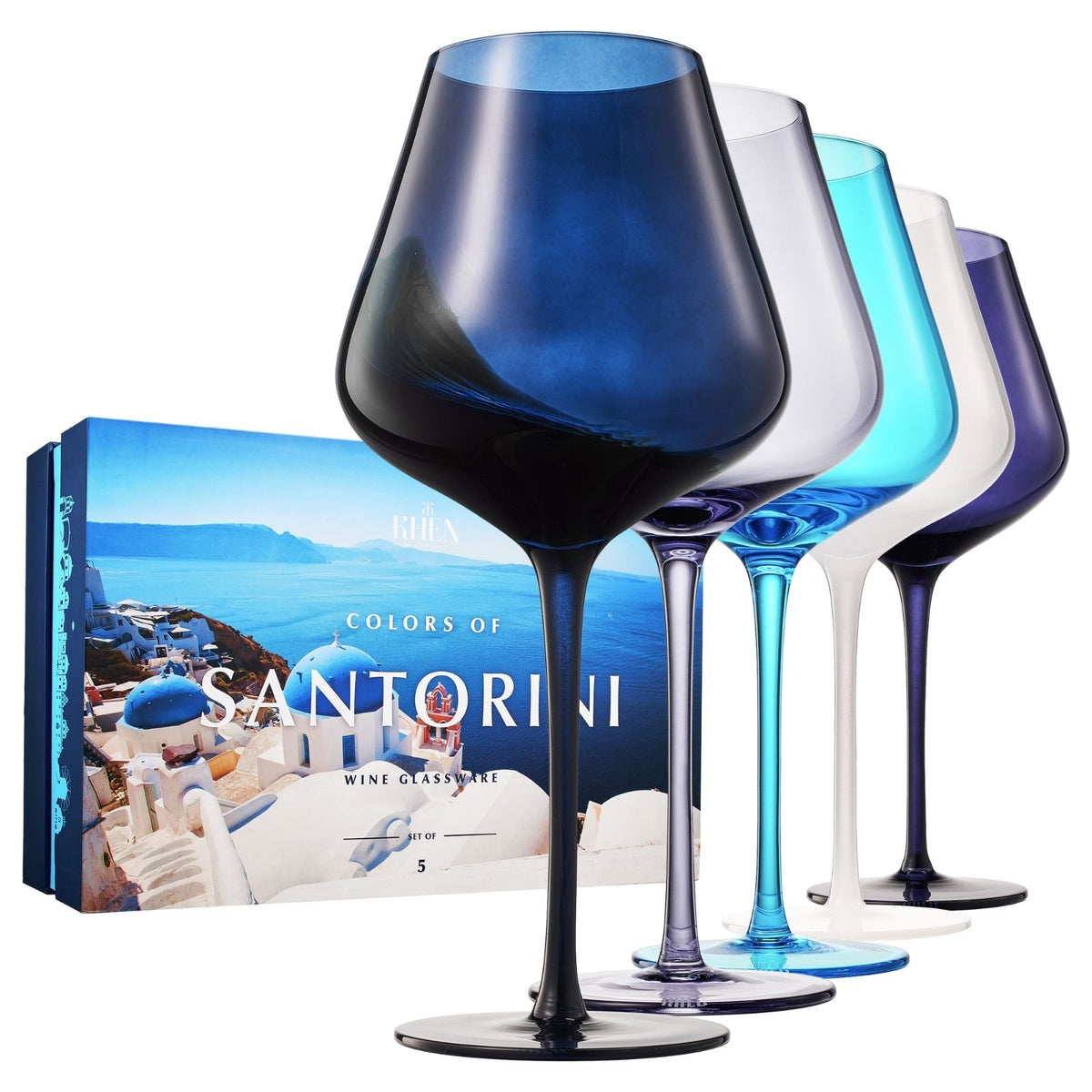 Colors of Santorini, City Wine Glassware | Set of 5