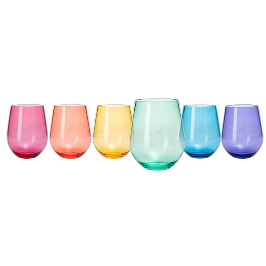 KHEN - 6 Unbreakable Colored Stemless Wine Glasses