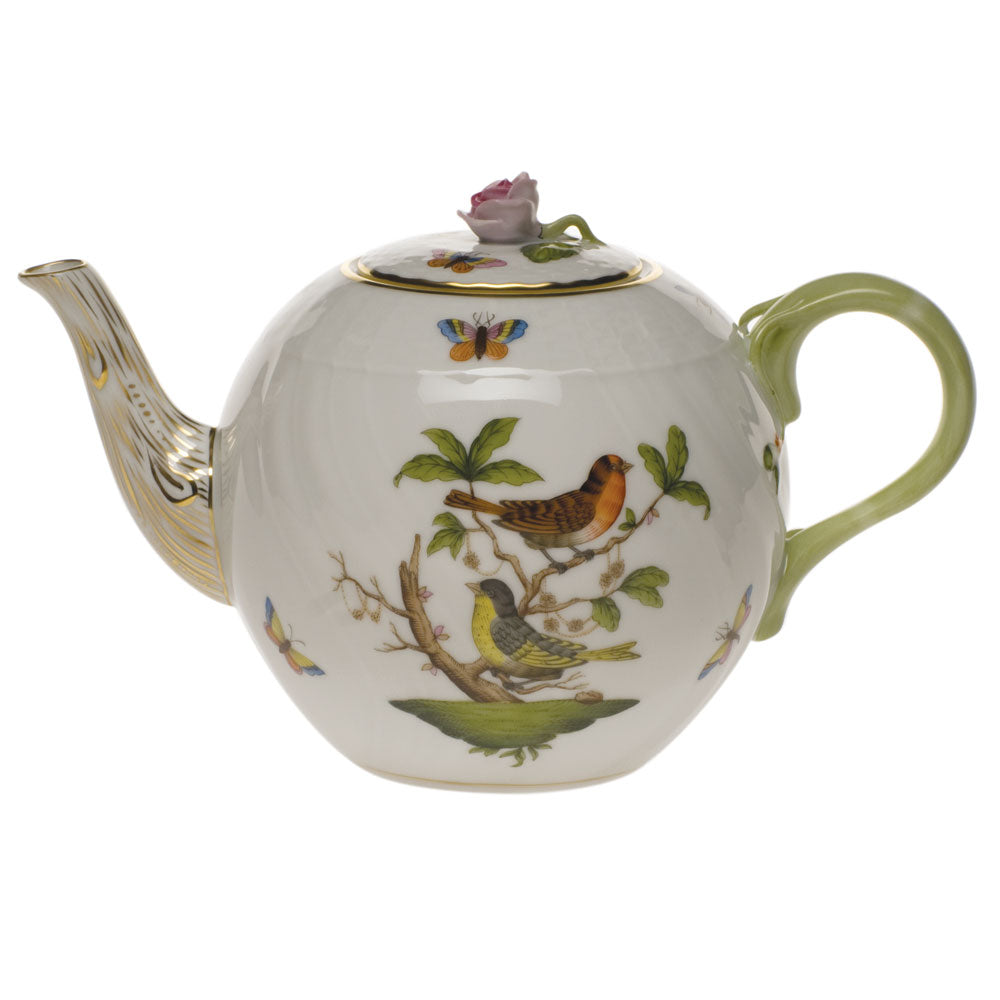 Rothschild Bird Tea Pot with Rose, Motif 9, 36 oz, 5.5″ tall
