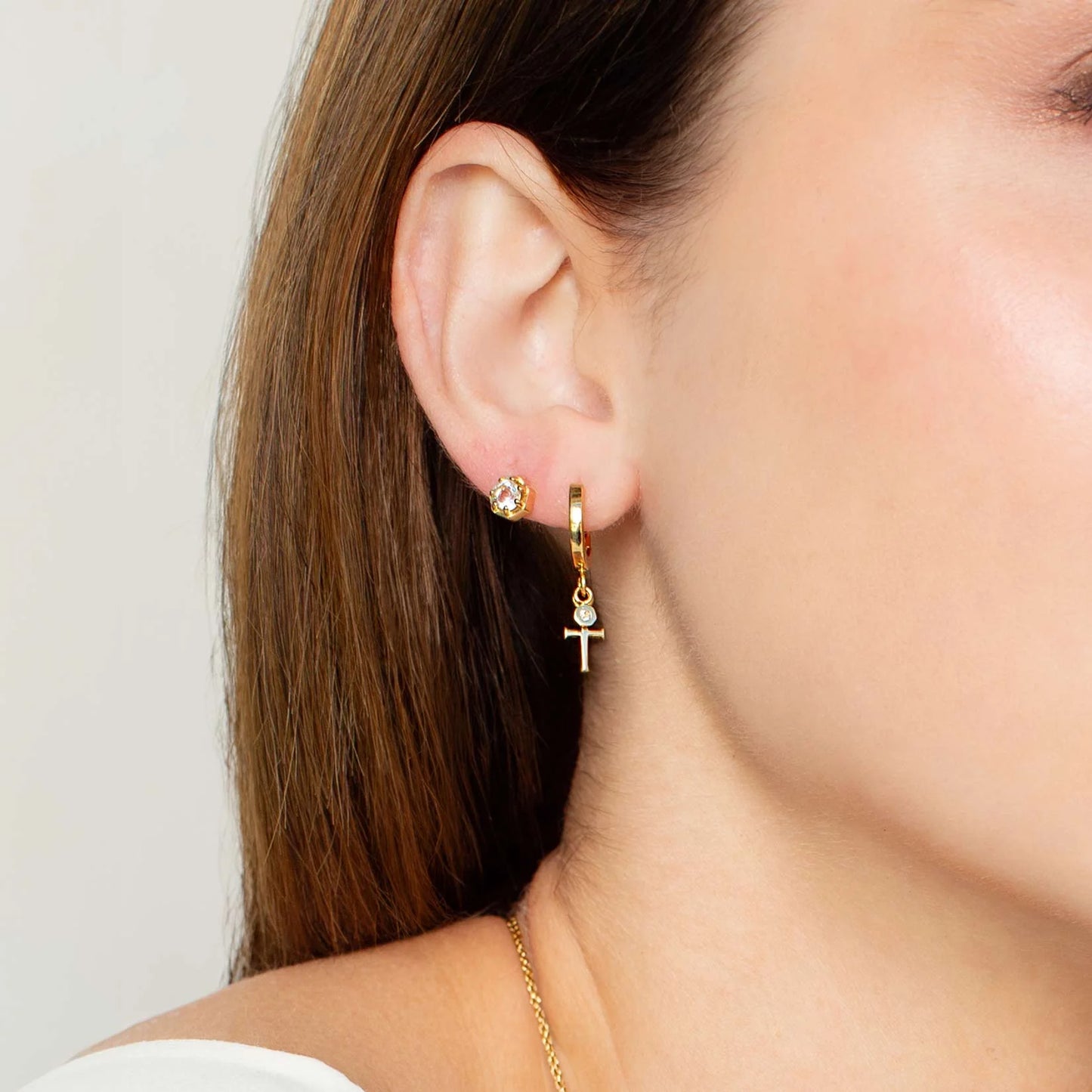 Calvary Cross Huggie Hoop Earrings