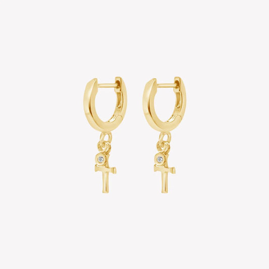 Calvary Cross Huggie Hoop Earrings