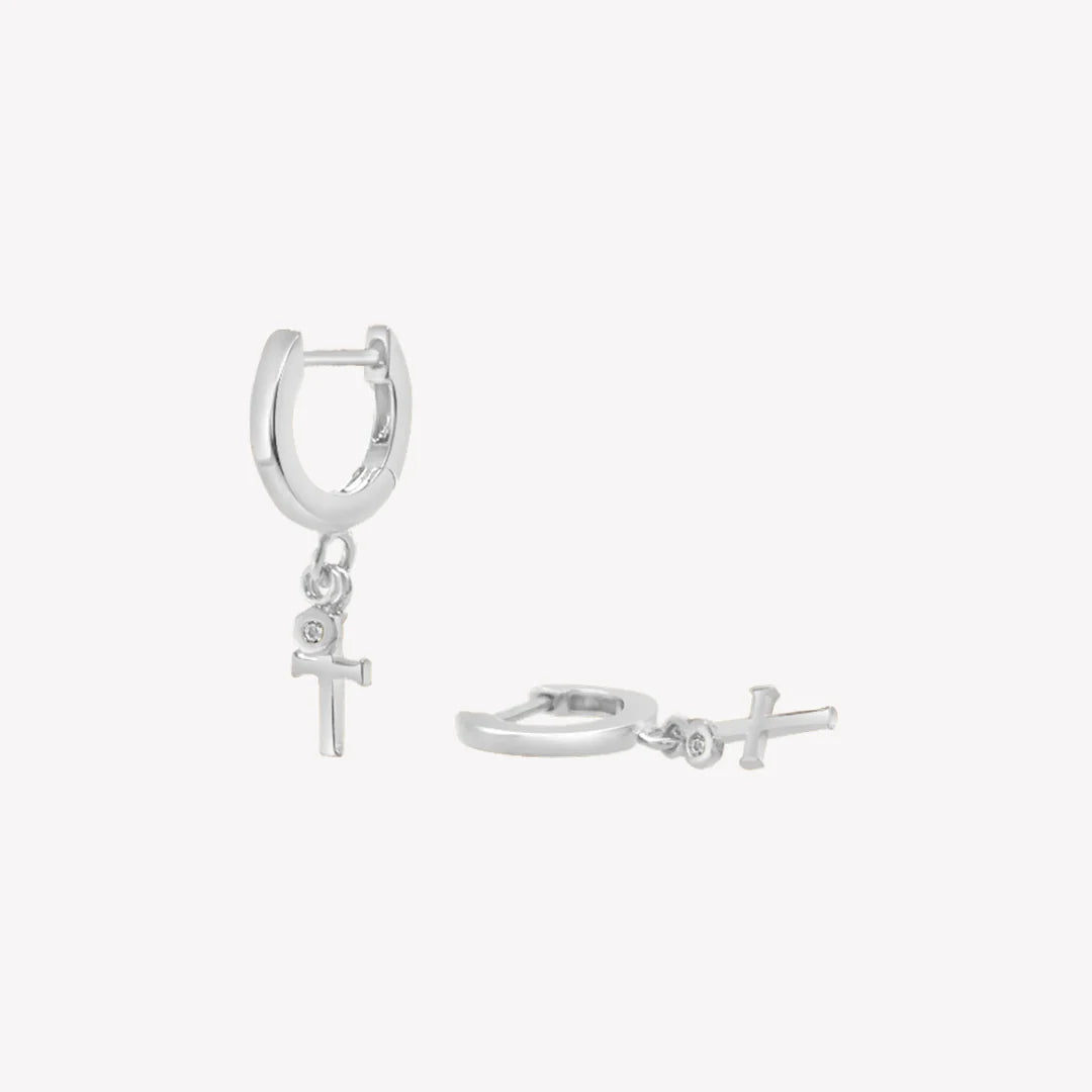 Calvary Cross Huggie Hoop Earrings