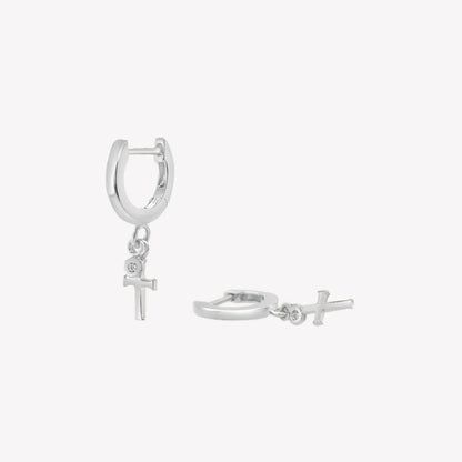 Calvary Cross Huggie Hoop Earrings