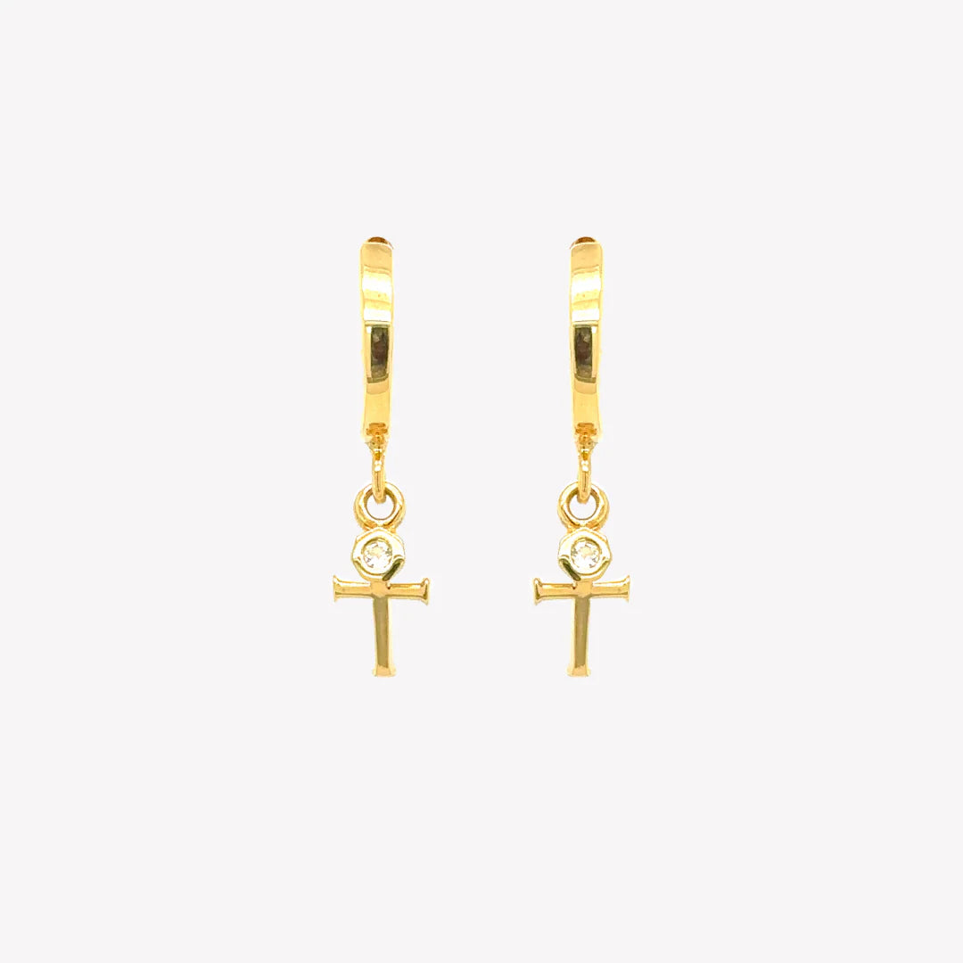 Calvary Cross Huggie Hoop Earrings