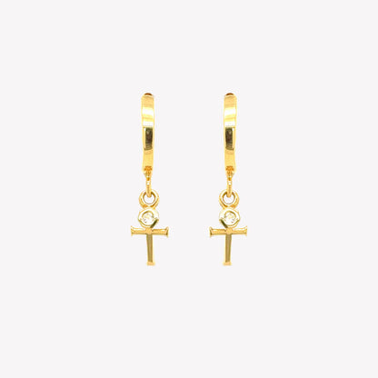 Calvary Cross Huggie Hoop Earrings