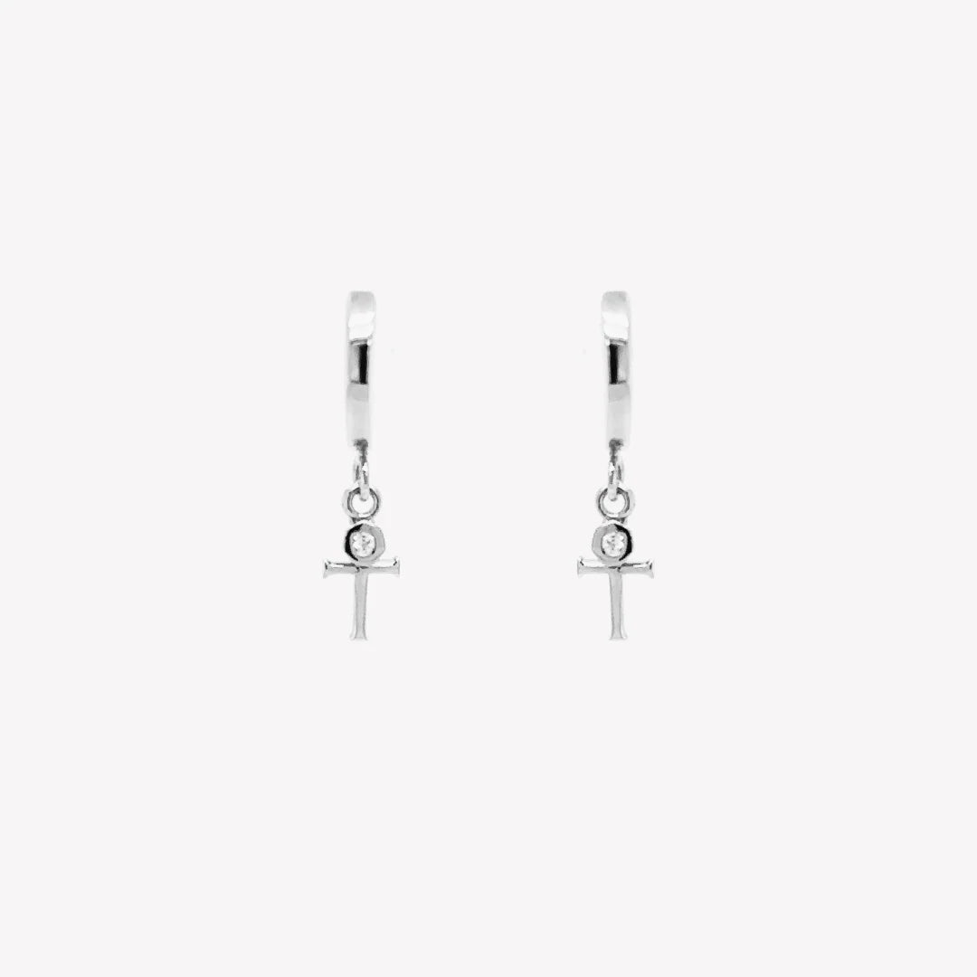 Calvary Cross Huggie Hoop Earrings