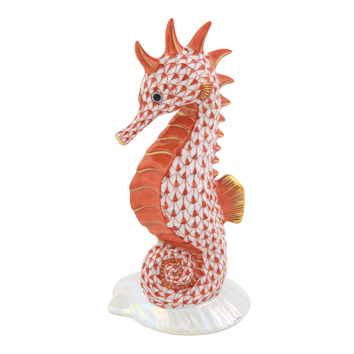 Seahorse On Scallop Shell — Rust