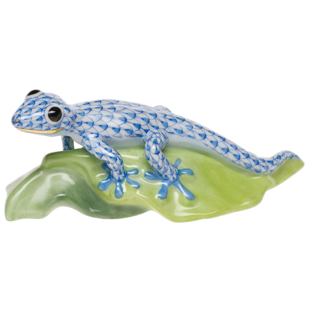 Gecko On Leaf — Blue