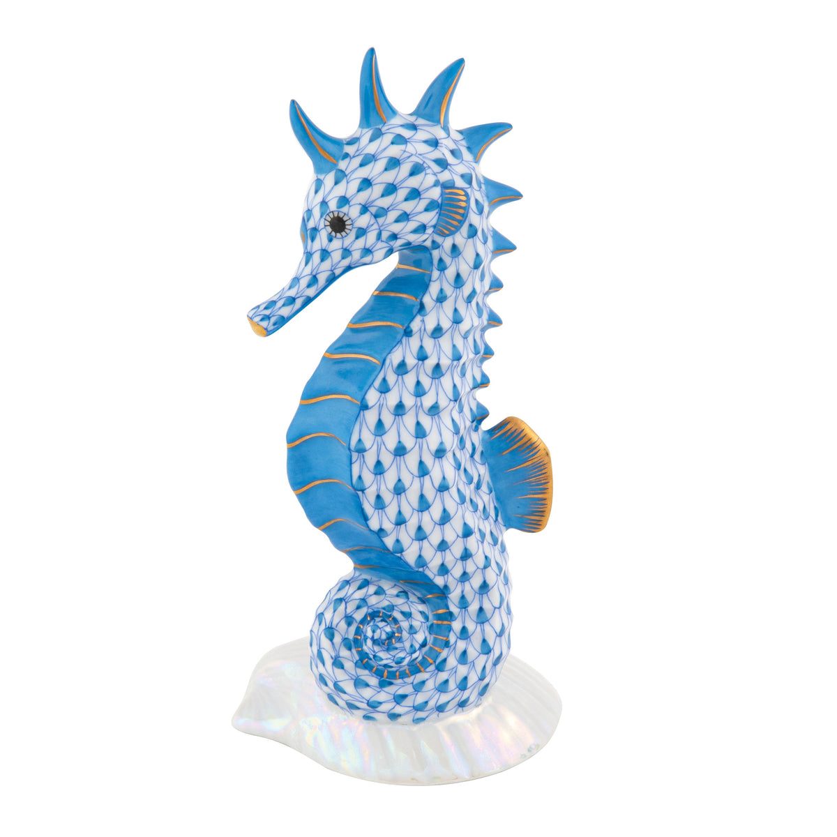 Seahorse On Scallop Shell — Blue