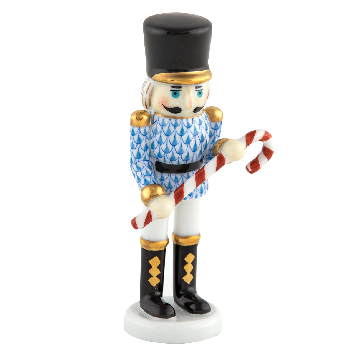 Small Nutcracker W/candy Cane — Blue