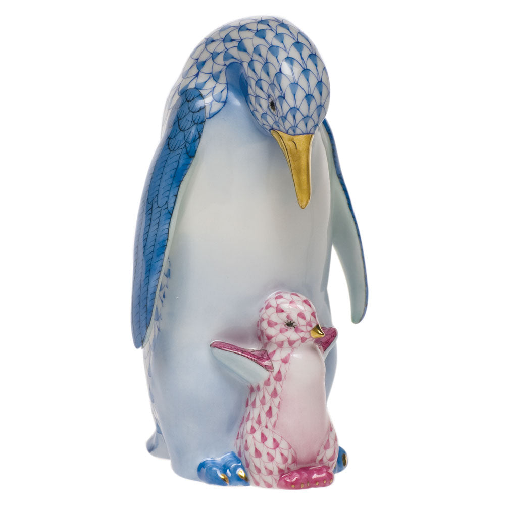 Penguin with Baby — Blue & Raspberry