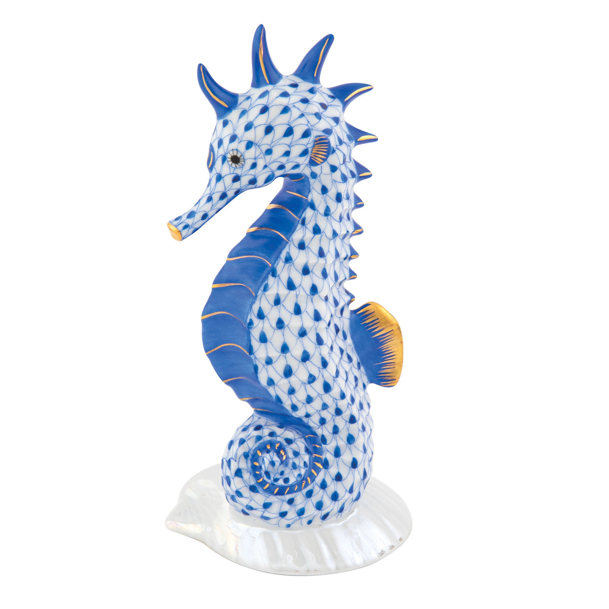 Seahorse On Scallop Shell — Sapphire