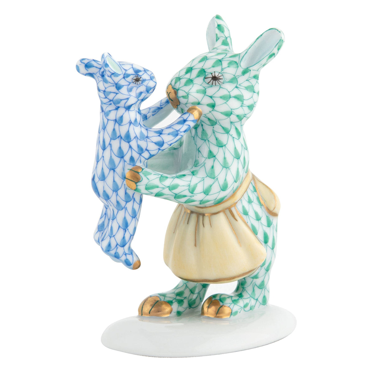 Mother Bunny with Child — Green & Blue