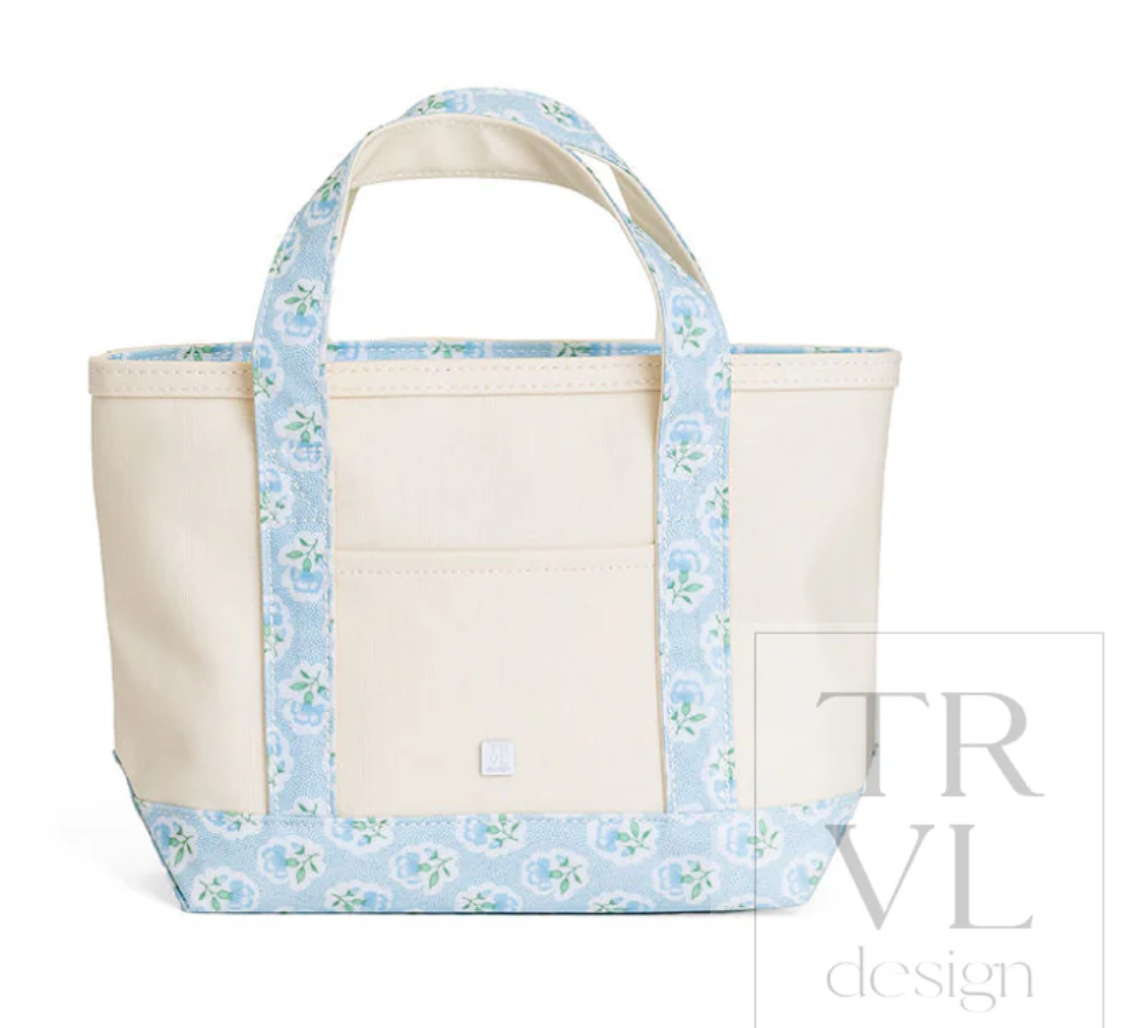 Mini Tote - Petite Fleur Blue Trim