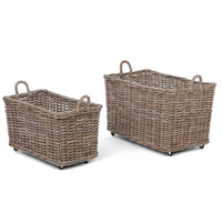 Rattan Woven Storage Basket with Casters