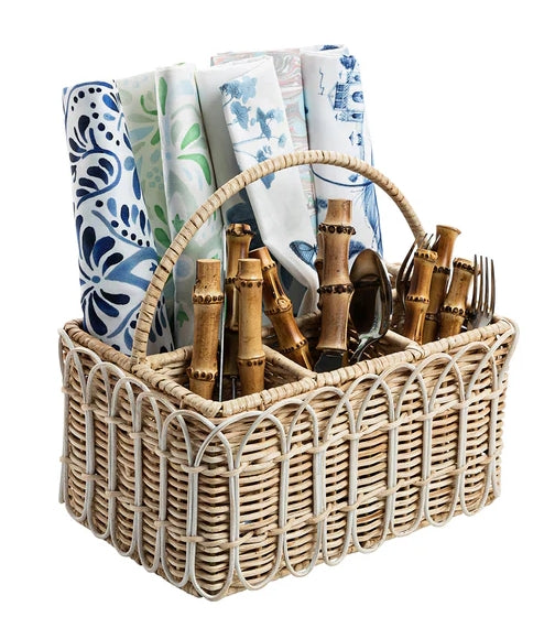 Provence Rattan Whitewash Silverware Caddy