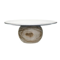 Speckled Stoneware Pedestal with Paulownia Wood Ball Base