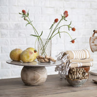 Speckled Stoneware Pedestal with Paulownia Wood Ball Base