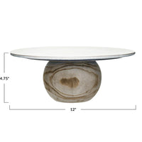 Speckled Stoneware Pedestal with Paulownia Wood Ball Base