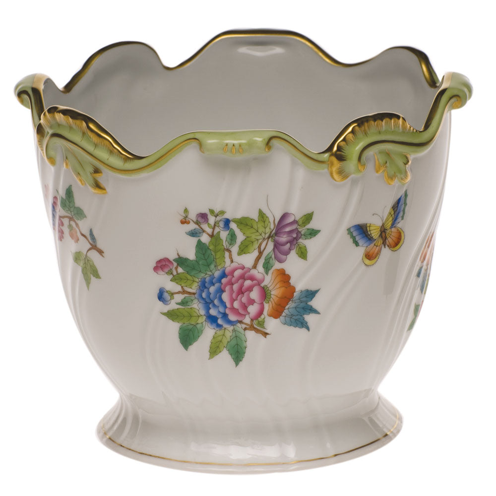Queen Victoria Green Ribbed Cachepot
