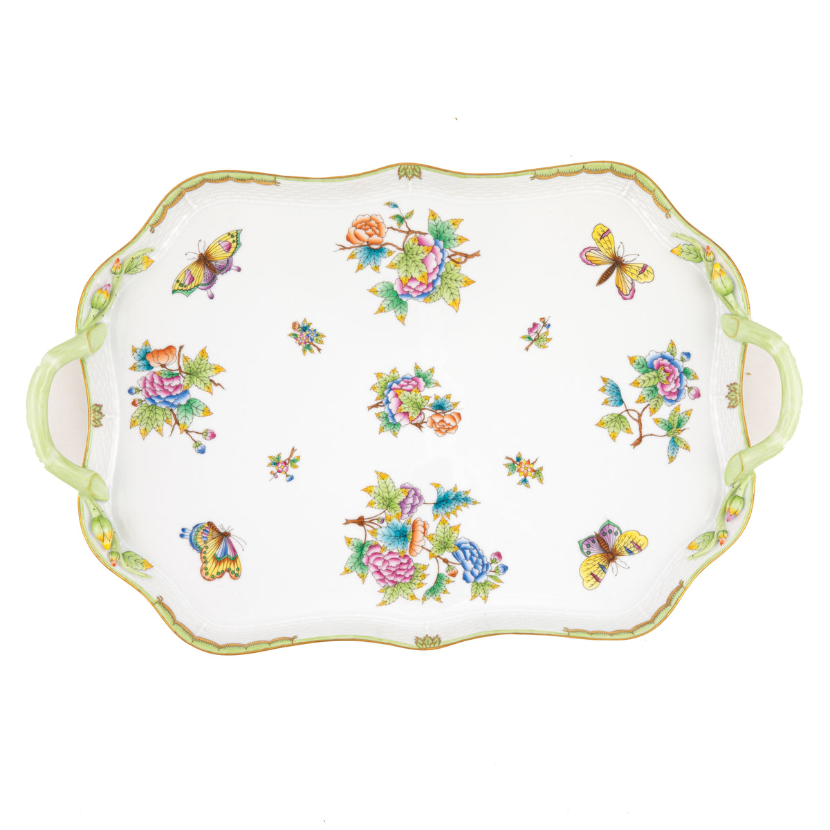 Queen Victoria Green Rec Tray with Branch Handles