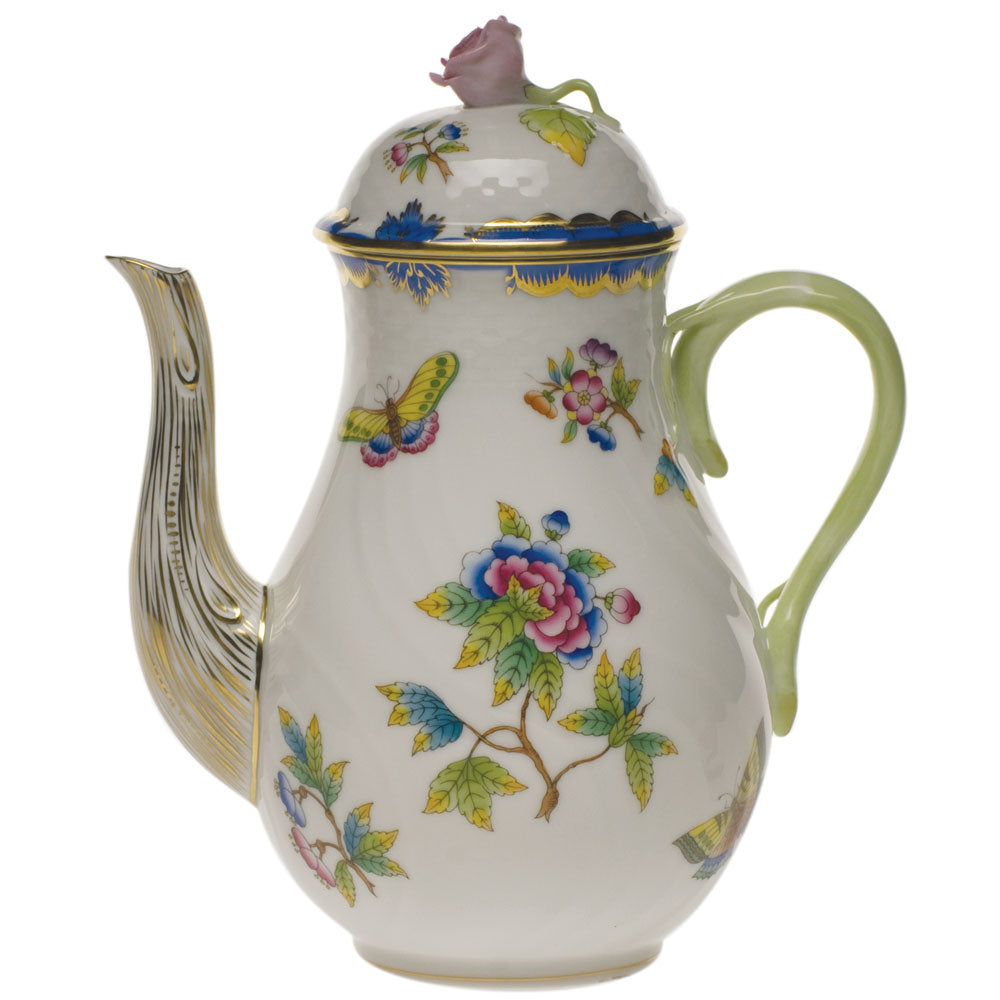 Queen Victoria Blue Coffee Pot with Rose, Motif 9