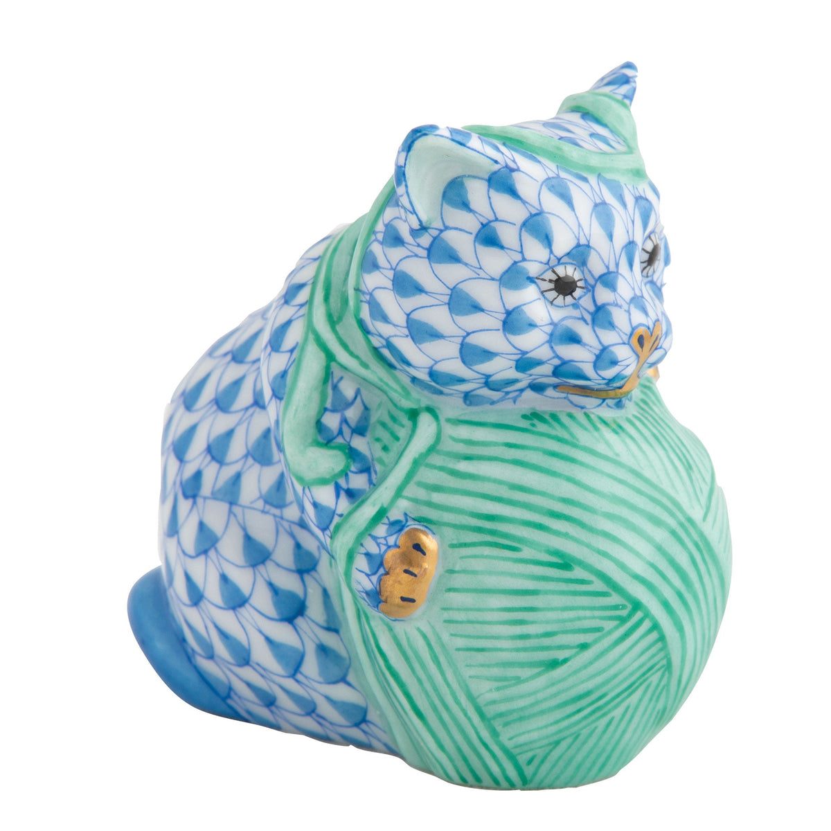 Playful Kitten — Blue · Green Yarn