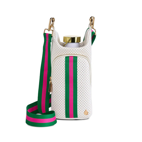 White Coated Perforated Neoprene HydroBag® with Pink/Green Stripe