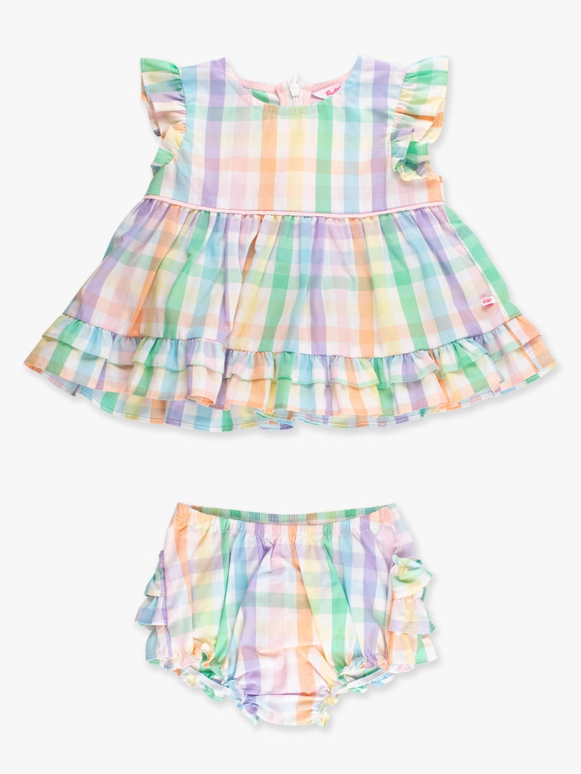 Girls Poppy Rainbow Plaid Top & Bloomer Set