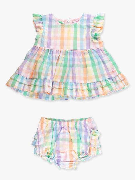 Girls Poppy Rainbow Plaid Top & Bloomer Set