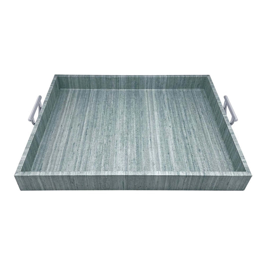 Capri Faux Grasscloth Tray with Metal Handles