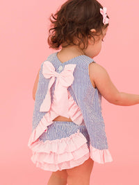 Baby Girls Blue Seersucker Ruffle Swing Top & Bloomer Set
