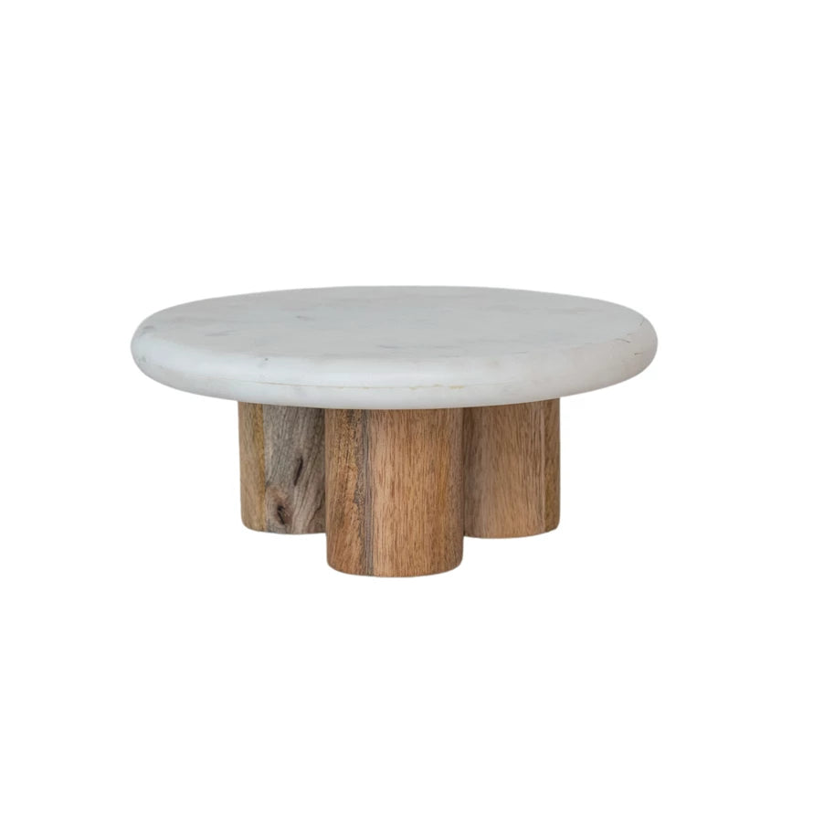 Marble Pedestal with Mango Wood Legs