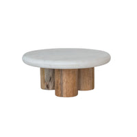 Marble Pedestal with Mango Wood Legs