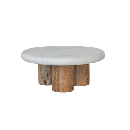Marble Pedestal with Mango Wood Legs