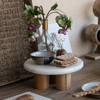 Marble Pedestal with Mango Wood Legs