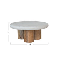 Marble Pedestal with Mango Wood Legs