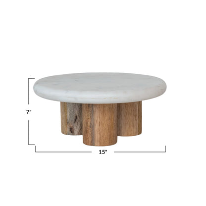 Marble Pedestal with Mango Wood Legs